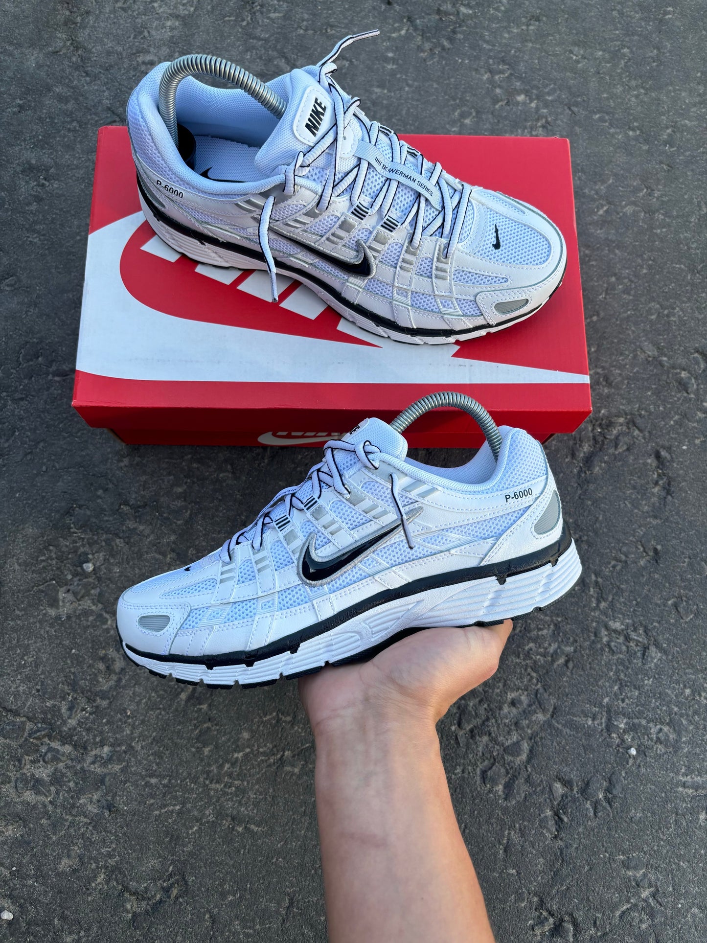 Nike P-6000 White Metallic Silver Black